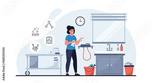 Woman Cleaning Grooming Salon A Trendy Flat Vector Illustration For Pet Care