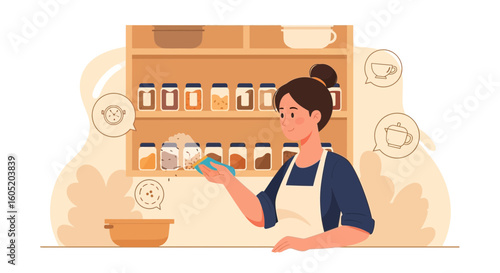Woman Preparing Food With Spices In A Kitchen At Home