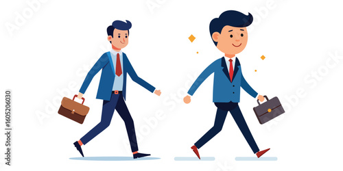 Confident CEO Character Walking with Briefcase Vector Illustration – Professional Business Leader, Corporate Style, Minimalist Pose, White Background – Ideal for Presentations and Branding
