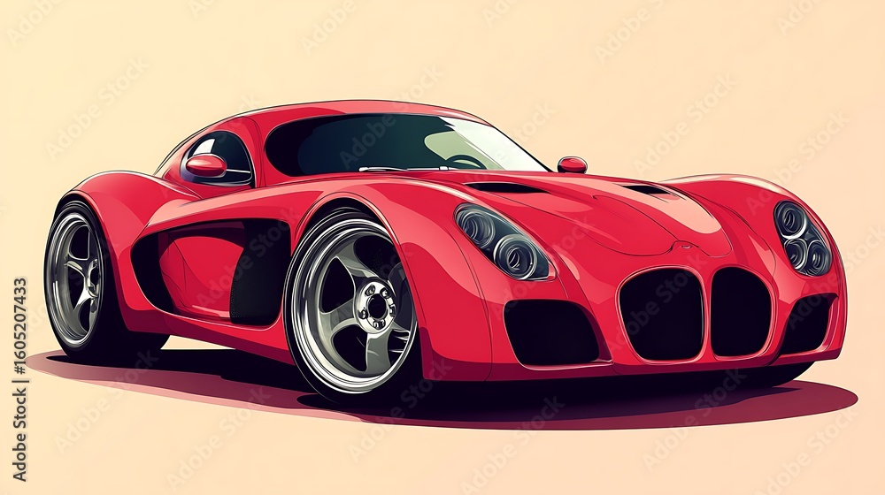 Naklejka premium Vibrant red sports car design illustrated in a modern style against a neutral background photo
