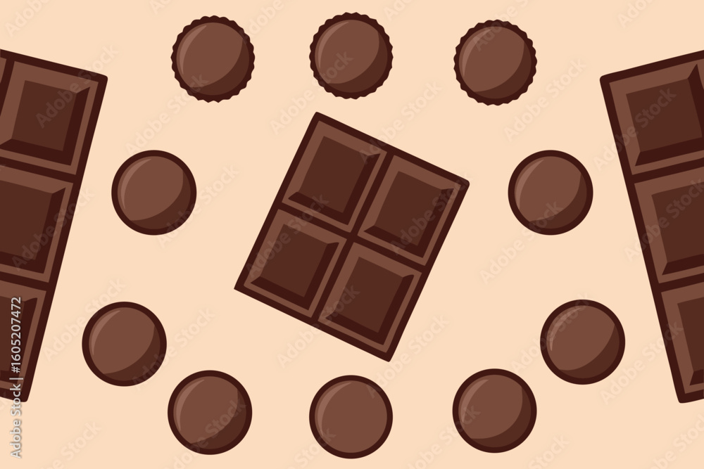 Fototapeta premium Handdrawn chocolate bars round chocolates on a light candy sweet