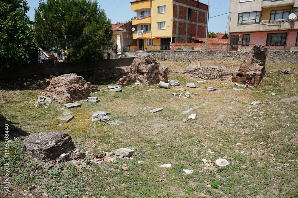 Fototapeta premium Ruins of Koimesis Tes Theotokos Church in Iznik Town, Bursa, Turkiye