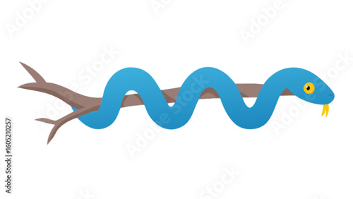 Illustration of blue snake on branch vector drawing reptile serpent wildlife animal nature cartoon design graphic