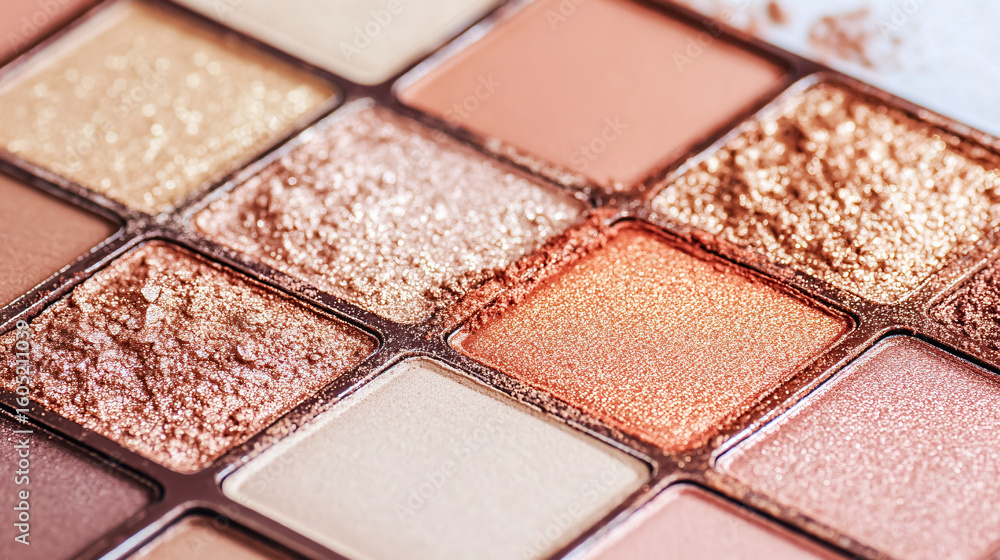Fototapeta premium A professional makeup palette displayed on a white background, featuring beige and brown eyeshadow shades.