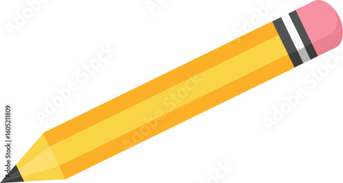 Yellow pencil with pink eraser graphite tip on writing drawing