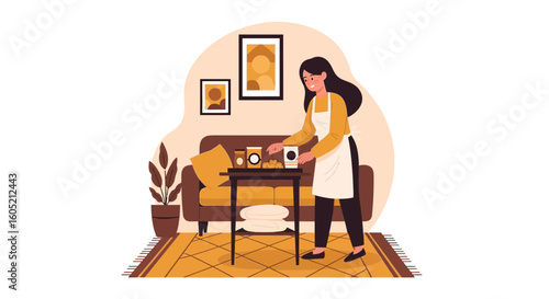 Young Woman Preparing Food In The Kitchen At Home With Modern Interior