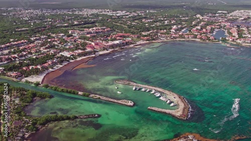 Drone Aerial Footage of a Caribbean shore in Puerto Aventuras, Mexico