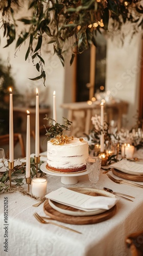 Elegant Dessert Table Setup With Cake and Candles for a Special Event Celebra...