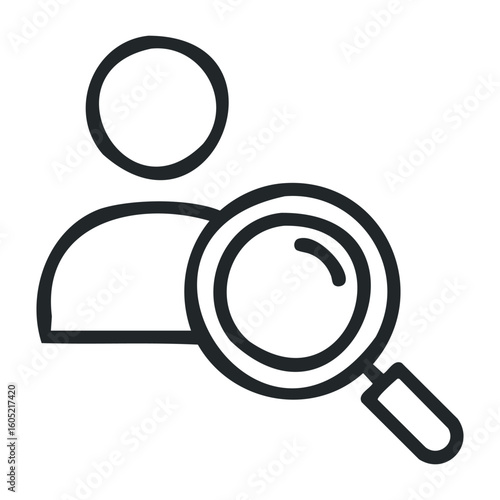 Minimalist icon of person with magnifying glass - user search concept illustration. Vector illustration