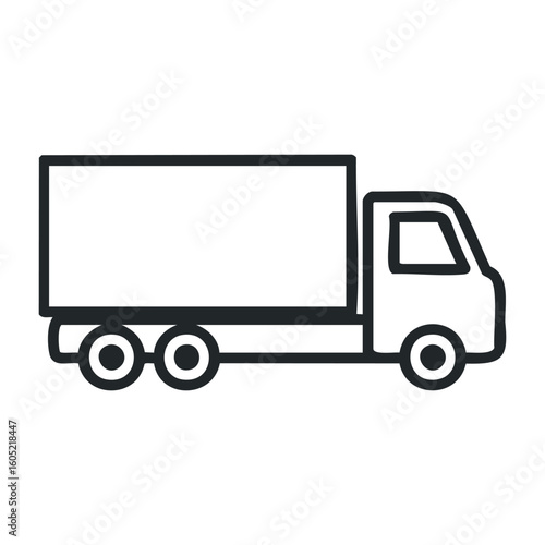 Simplified black and white truck icon on a plain background. Vector illustration