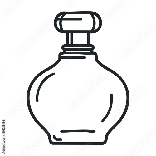 Elegant glass perfume bottle with cap drawing on white background. Vector illustration