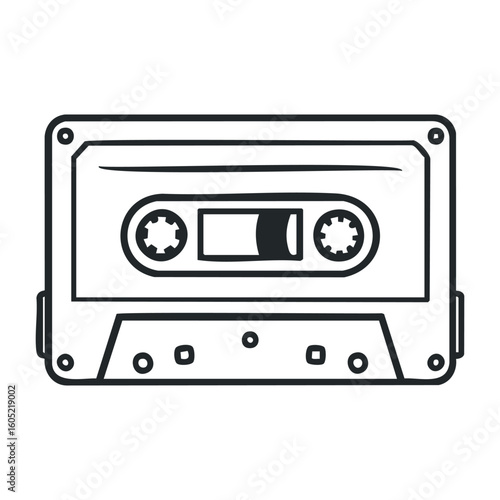 Retro audio cassette tape sketch - black and white minimalist design. Vector illustration