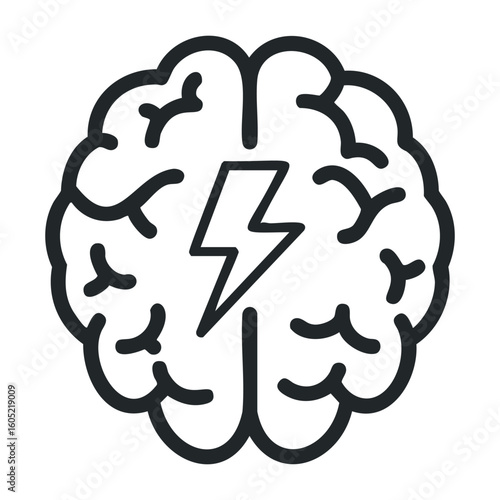 Lightning bolt brain icon symbolizing energy and creativity. Vector illustration