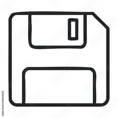 Vintage floppy disk icon design in black and white minimalist style. Vector illustration