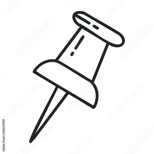 Simple black and white pushpin icon on white background. Vector illustration
