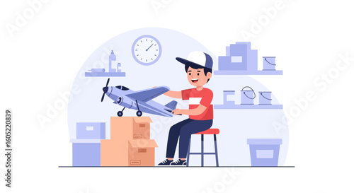 Young Enthusiast Flying High Boy's Adventure with Model Airplane Imagination