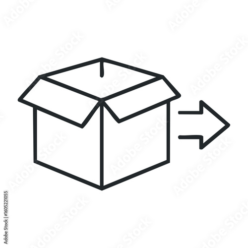 Open box with arrow icon symbolizing shipment and delivery. Vector illustration