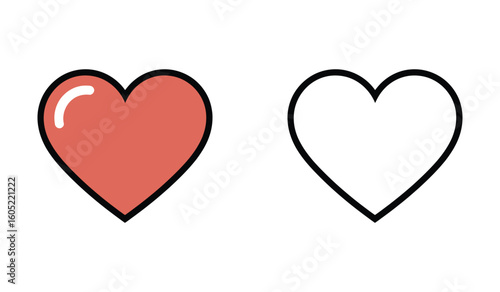 Two Heart Icons Side by Side One Filled with Red and One Outline