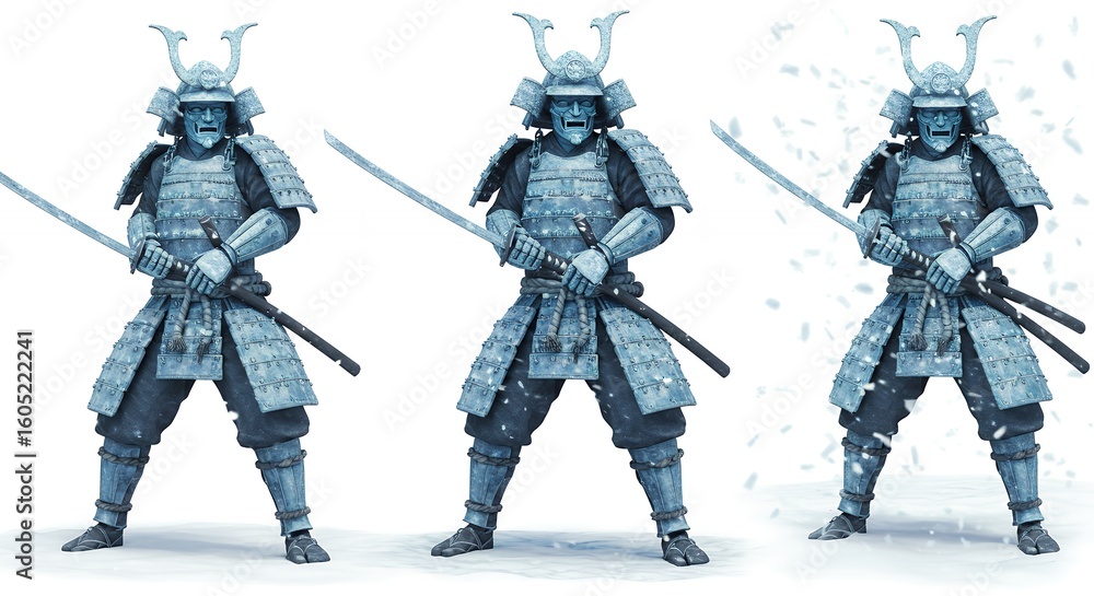 Naklejka premium Three samurai warriors in armor