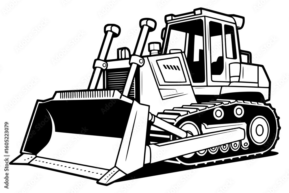 Naklejka premium Bulldozer – Bold Minimalist Vector Line Art for Apparel and Vinyl Cutting generative ai
