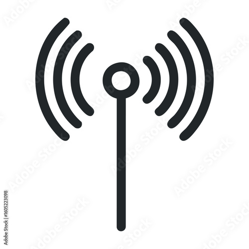 Wireless signal icon with antenna and radiating waves. Vector illustration