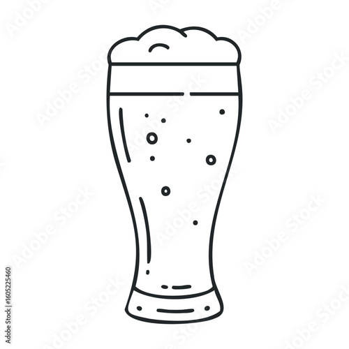 Simple outline of a frothy beer glass with bubbles. Vector illustration