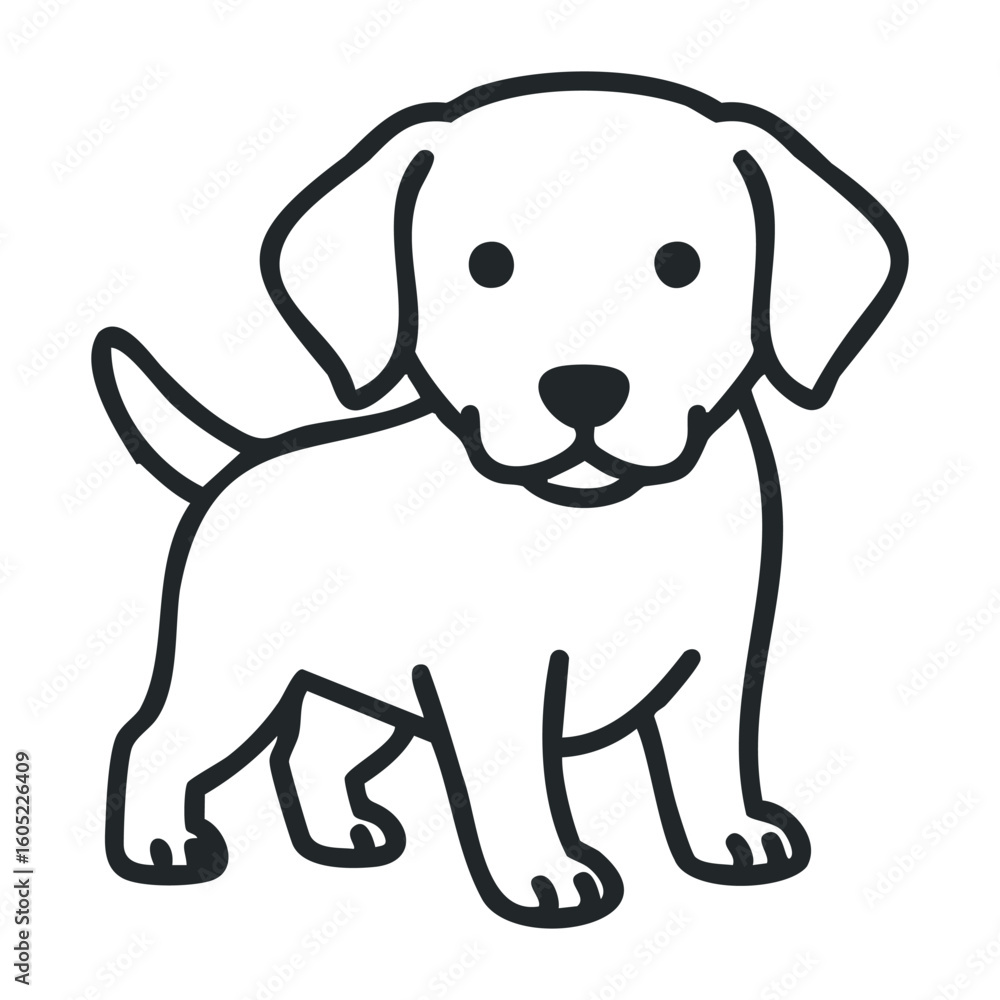 Fototapeta premium Adorable black and white puppy outline with tail. Vector illustration