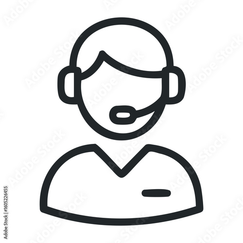 Customer support icon black line art with headset and microphone. Vector illustration