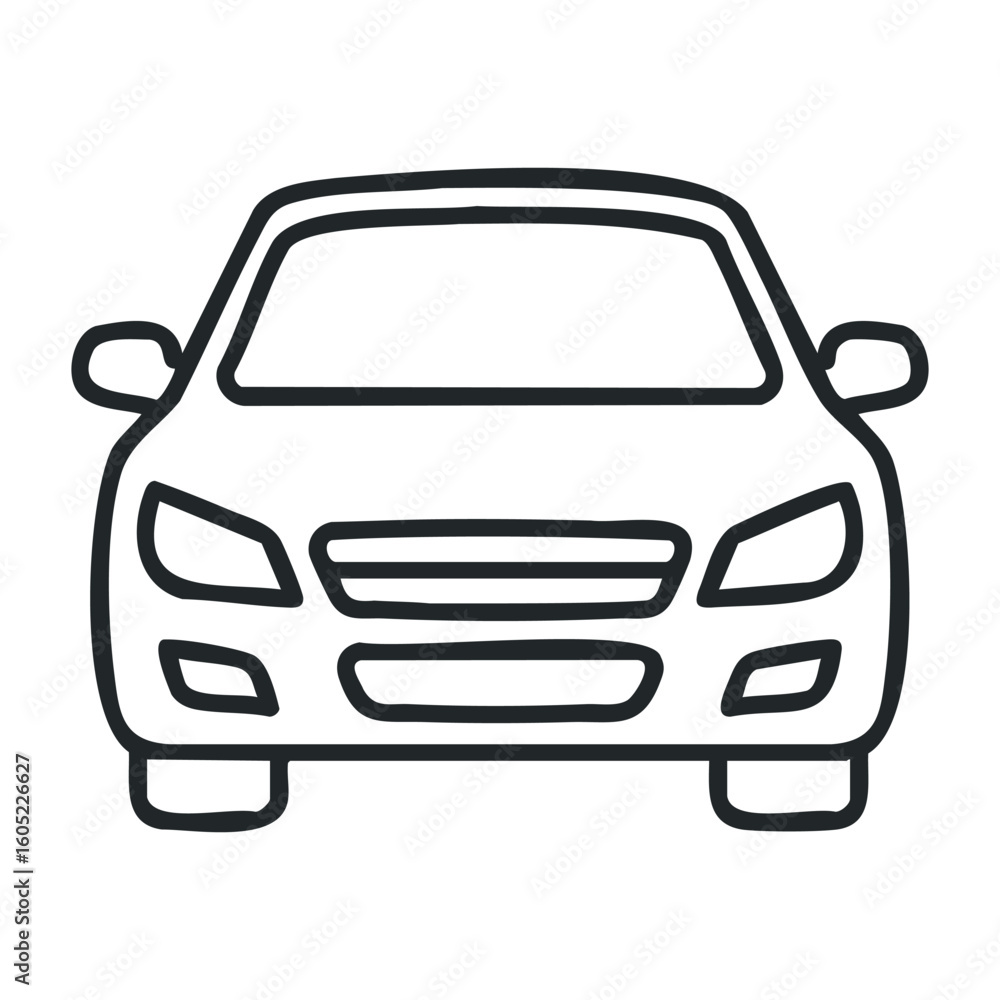 Simple black outline of a car front view with minimal detailing. Vector illustration Simple black outline of a car front view with minimal detailing. Vector illustration