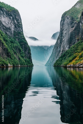 Majestic Fjord Landscape With Calm Waters and Towering Cliffs in Norway