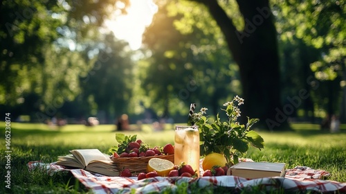Enjoying a Sunny Picnic by the River With Fresh Fruits and a Book.