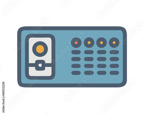 Vector icon of a modern security system panel with an electronic lock and a numeric keypad.