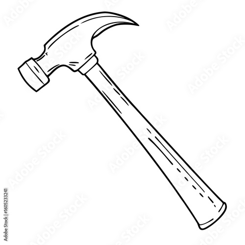 Hammer tool with wooden handle on white background  