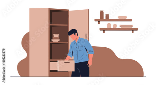 Young Man Organizing Closet At Home For Comfortable Living Space