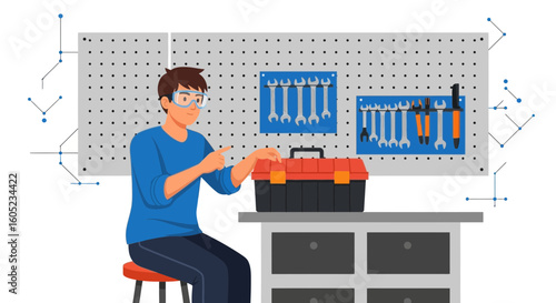 Young Mechanic Preparing Tools For Professional Repair In His Workshop