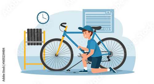 Young Mechanic Skillfully Repairing Bicycle at His Home Workshop Professionally
