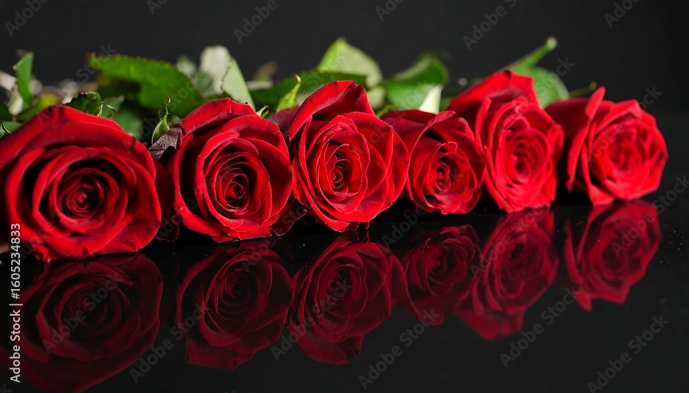 Obraz premium Red roses reflected on black (1)