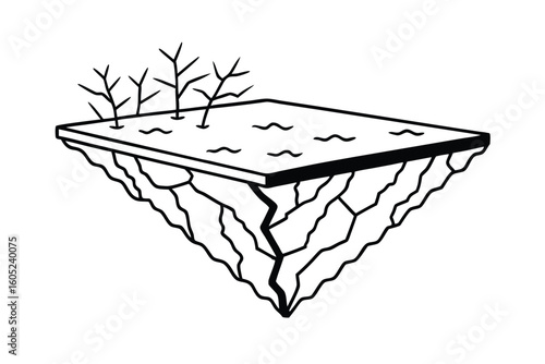 Floating Piece Of Land With Cracks Pond