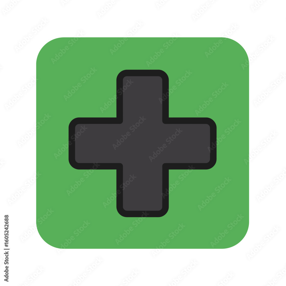 Fototapeta premium Profile silhouette of head with medical cross symbol on green background - Concept of icons, medicine 