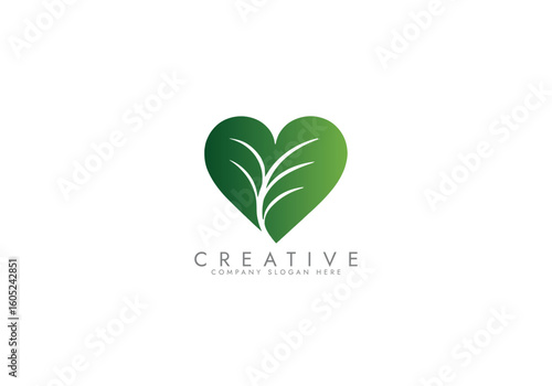 Eco Heart Logo,Leaf Heart Logo,Heart with leaf logo, vector illustration design