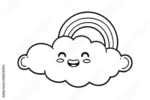 Cloud Mascot With Rainbow And Giggle