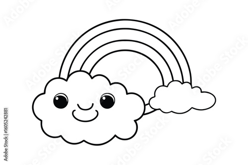 Cloud Mascot With Rainbow And Giggle