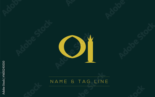 OI logo design. A sophisticated, minimalistic logo design featuring golden stylized typography,  perfect for branding concepts emphasizing luxury, professionalism, and contemporary aesthetics.