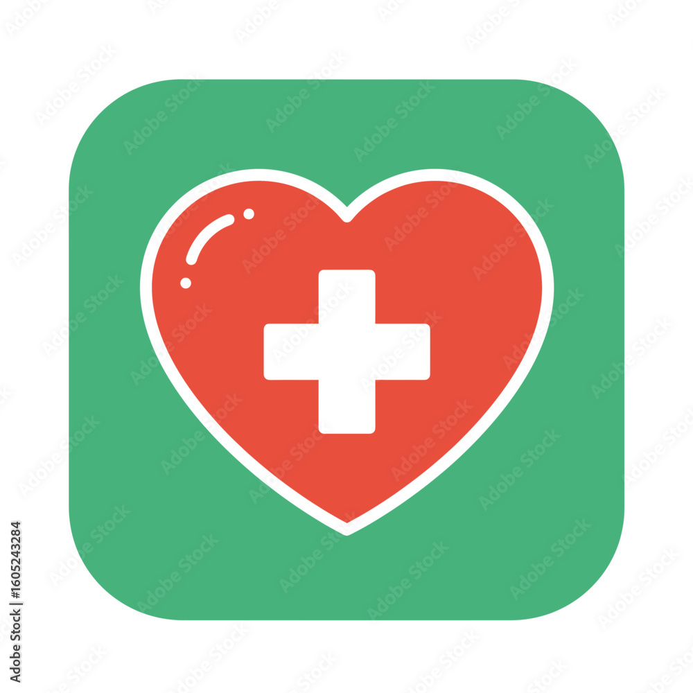 Obraz premium Green plus icon in square shape representing healthcare concept of icons, medicine 