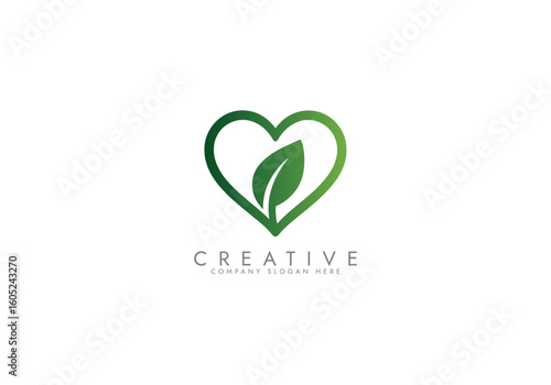 Eco Heart Logo,Leaf Heart Logo,Heart with leaf logo, vector illustration design