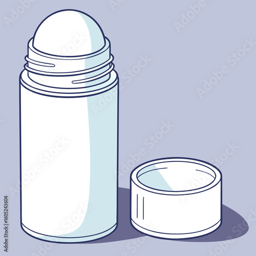 Vector art of a rollon deodorant bottle with its cap removed, presented in a simple line drawing