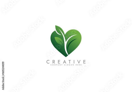 Eco Heart Logo,Leaf Heart Logo,Heart with leaf logo, vector illustration design