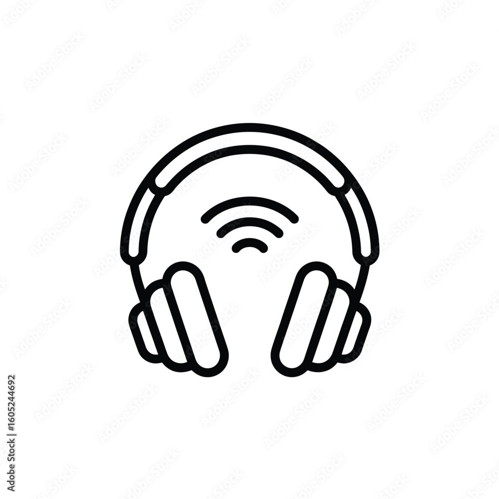 Sleek Wireless Headphones Icon for Audio, Technology, and Design Projects featuring Sound Waves Sleek Wireless Headphones Icon for Audio, Technology, and Design Projects featuring Sound Waves