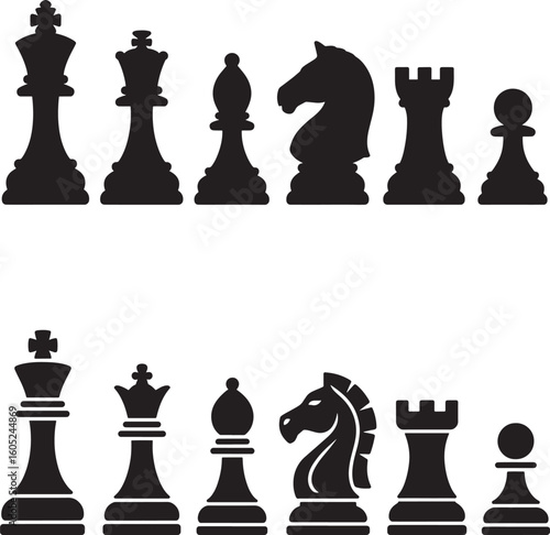 Black silhouette chess pieces king queen bishop knight rook pawn set vector
