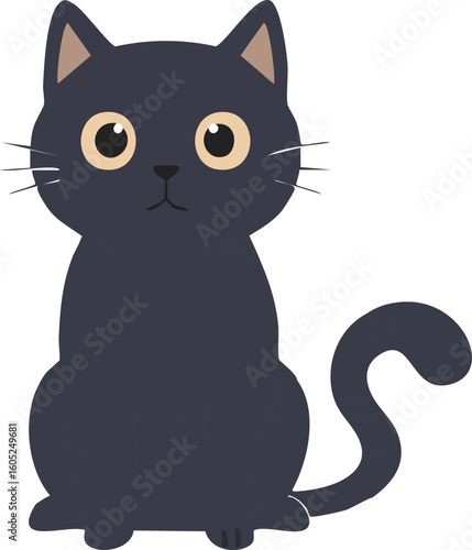 Black cat with wide eyes, curious or innocent expression

